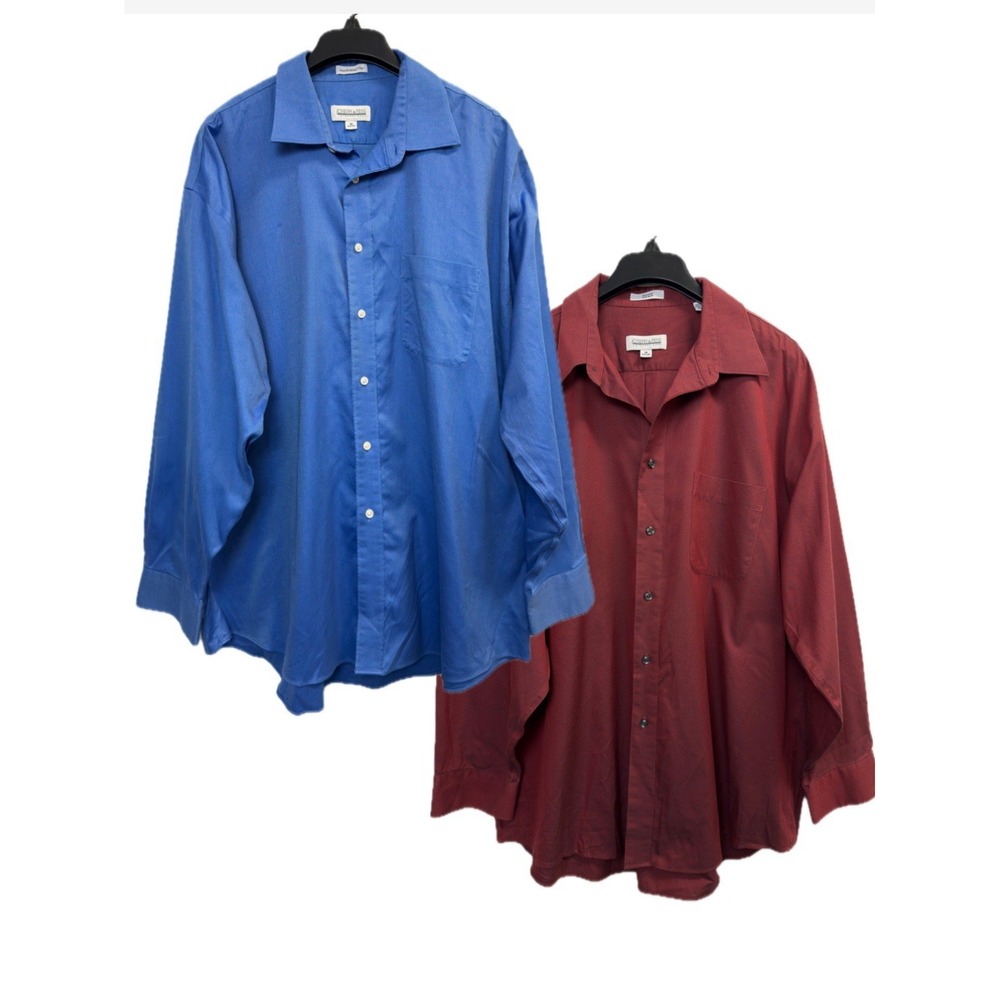 Lot of 2 Joseph & Feiss Shirts Mens 18 34-35 Solid Red Blue Cotton Long Sleeve